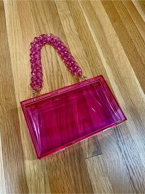 Pink Clear Acrylic Top-Handle Bag with Chunky Chain